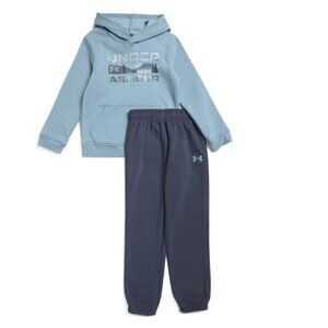 UNDER ARMOUR Blue Smoke Big Boys 2pc Stacked Logo Hoodie And Joggers Set